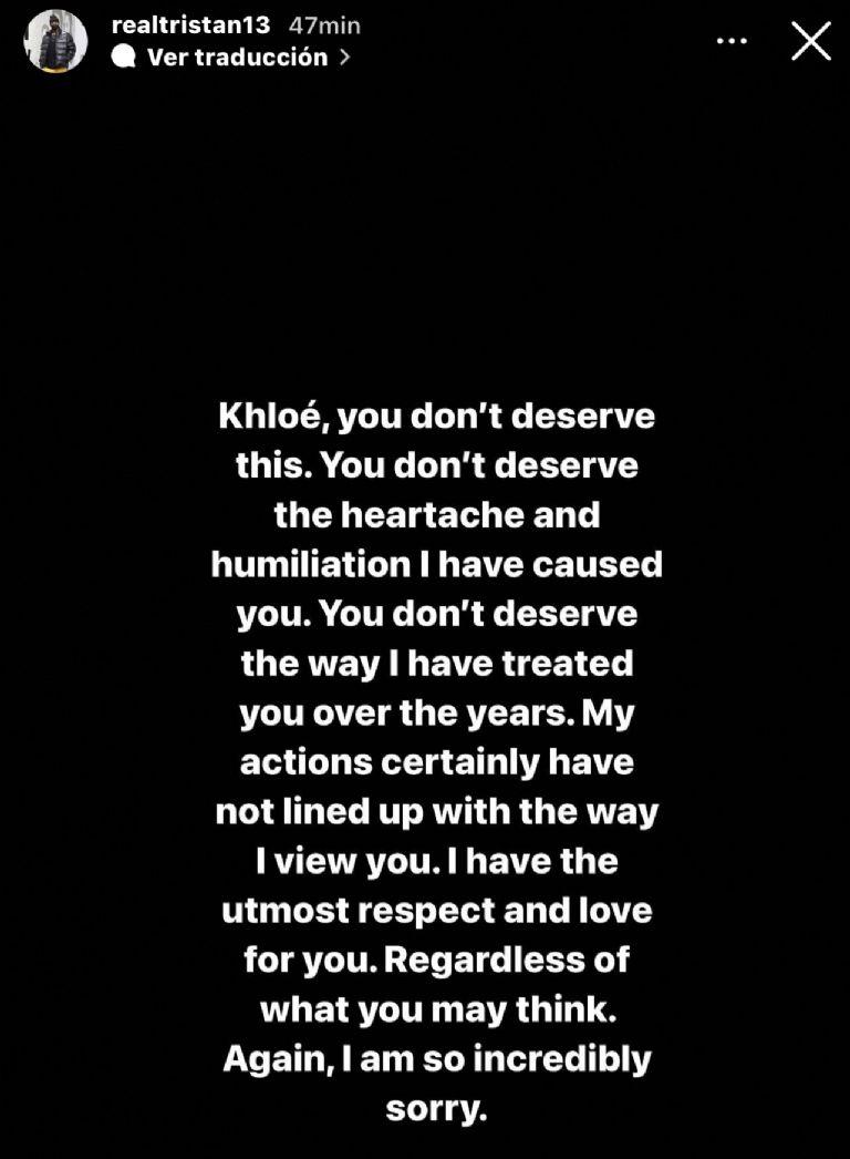 Tristan Thompson asume la paternidad de su tercer hijo y se disculpa con Khloé Kardashian