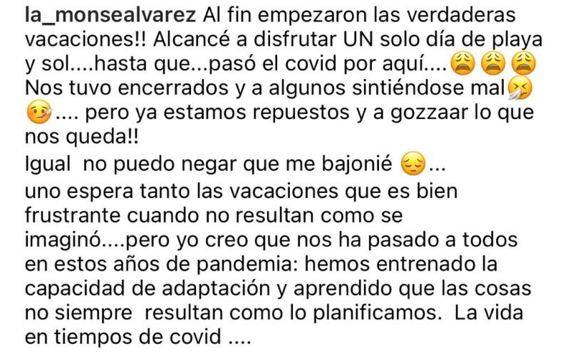 Monserrat Álvarez revela contagio Covid con foto playera