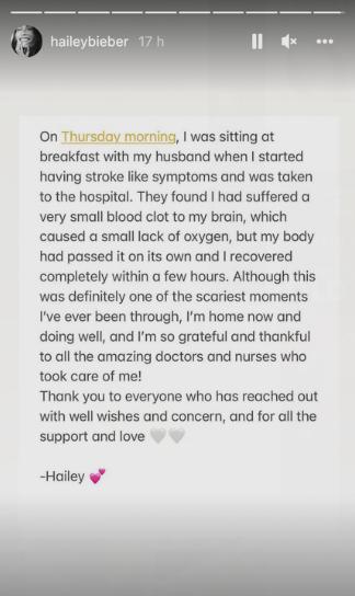 Hailey Bieber fue hospitalizada por un accidente cerebrovascular