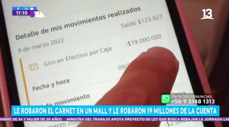 Mujer denuncia que le sacaron $19 millones de su cuenta tras robo de su carnet