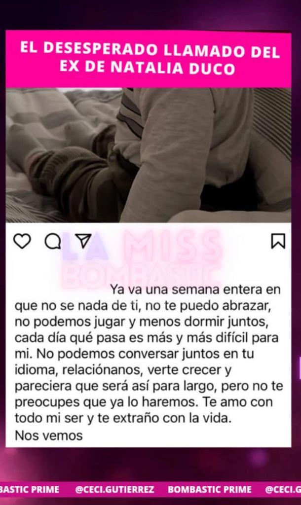 Ex de Natalia Duco revela drama que la involucra