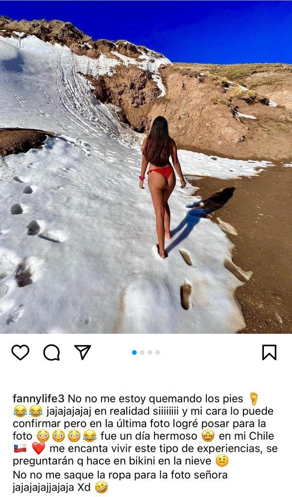 Fanny Cuevas desafía el frío con bikinazo en la nieve