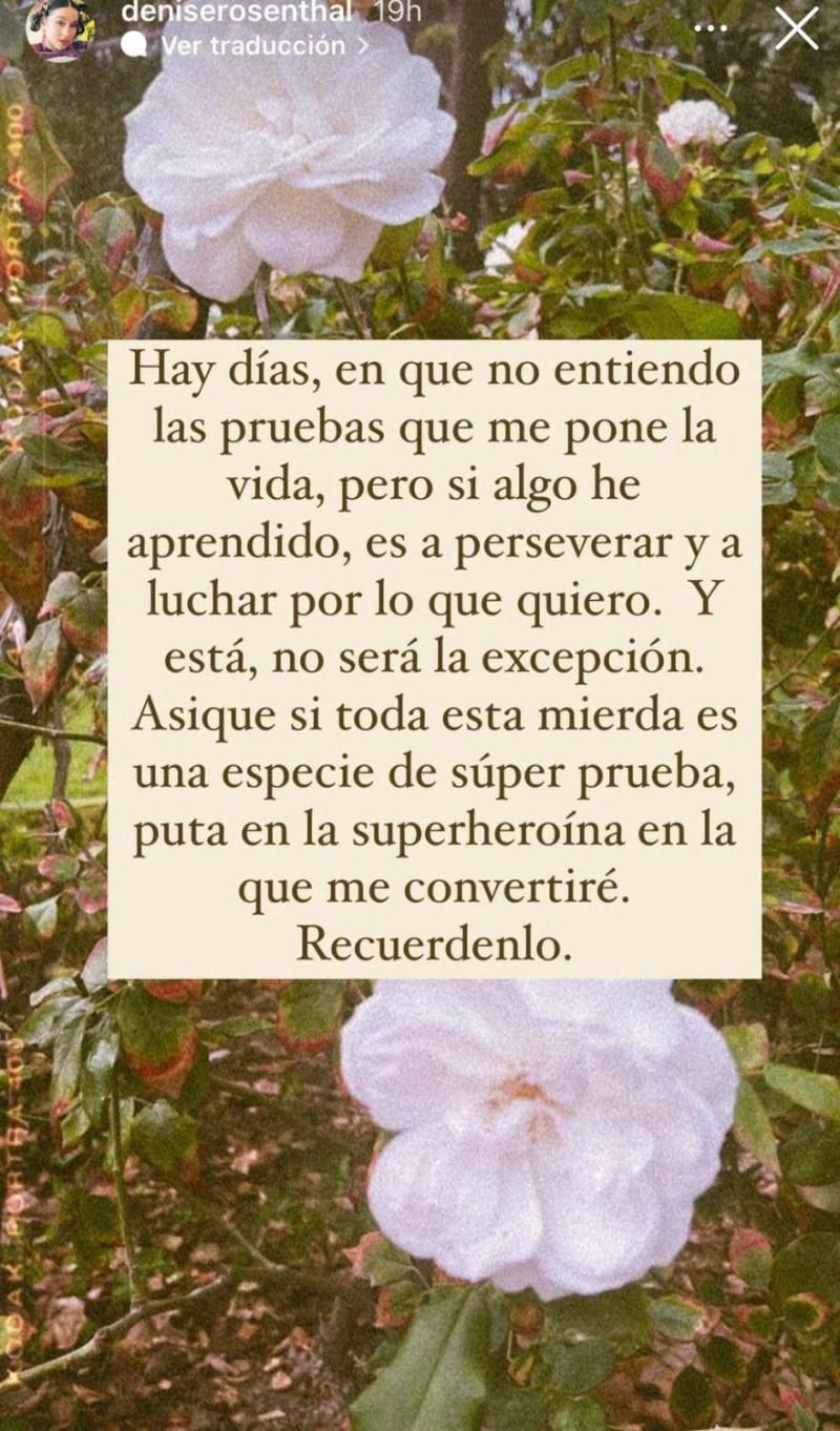 Denise Rosenthal preocupa con enigmático mensaje