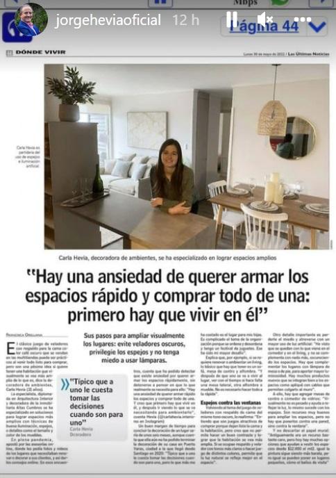 Hija de Jorge Hevia destaca como decoradora de ambientes