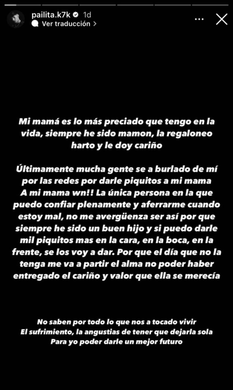 La respuesta de “Pailita” tras el debate que generó el beso con su madre
