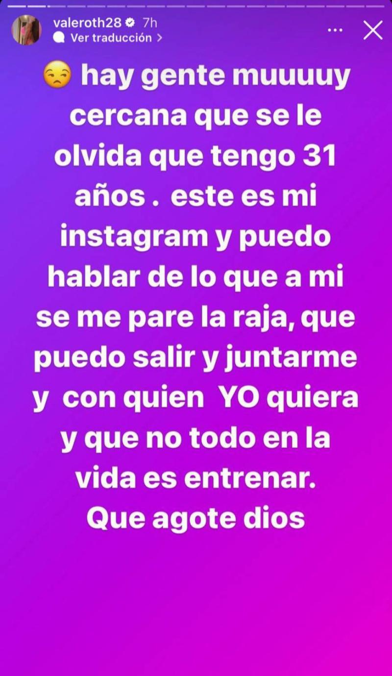 Vale Roth responde furiosa a sus haters en Instagram