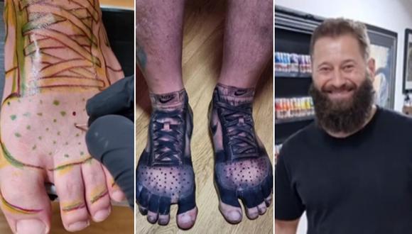 Se cansó de gastar plata en zapatillas y decidió tatuarse sus favoritas en los pies