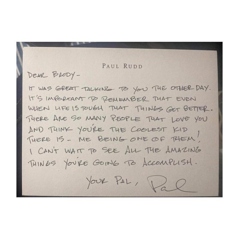 La nota de Paul Rudd a Brody Ridder