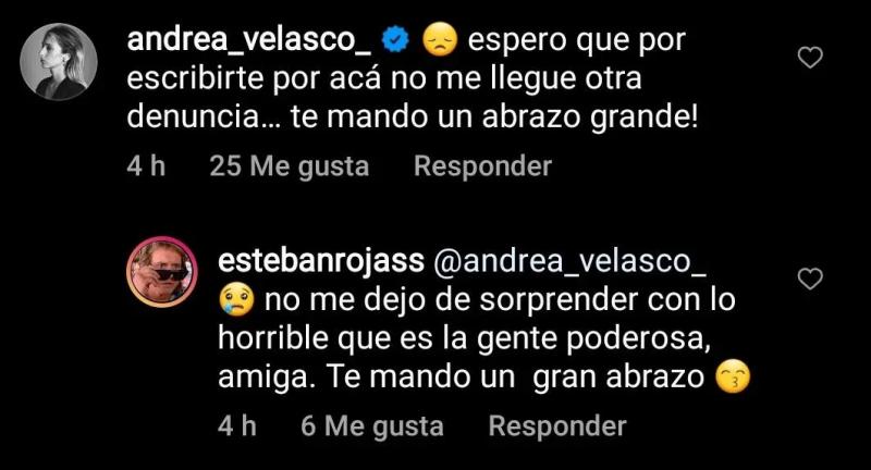 Andrea Velasco reveló que fue denunciada