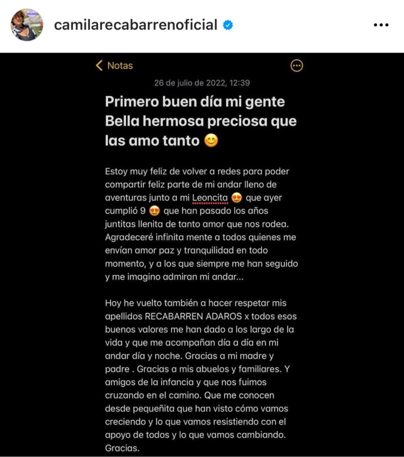 Reacción Camila Recabarren