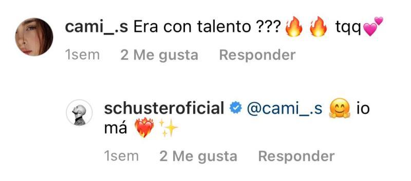 El coqueteo de Augusto Schuster y Camila Sepúlveda en Instagram