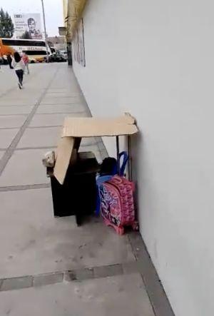 Pequeña estudiaba bajo un cartón en la calle mientras su padre lavaba autos