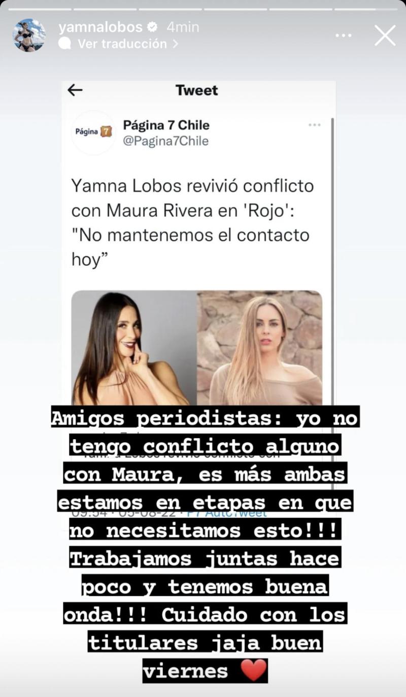 Yamna Lobos respondió en redes sociales
