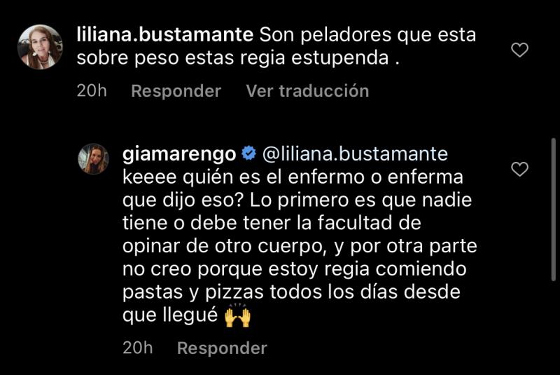 Gianella Marengo responde por críticas a su peso