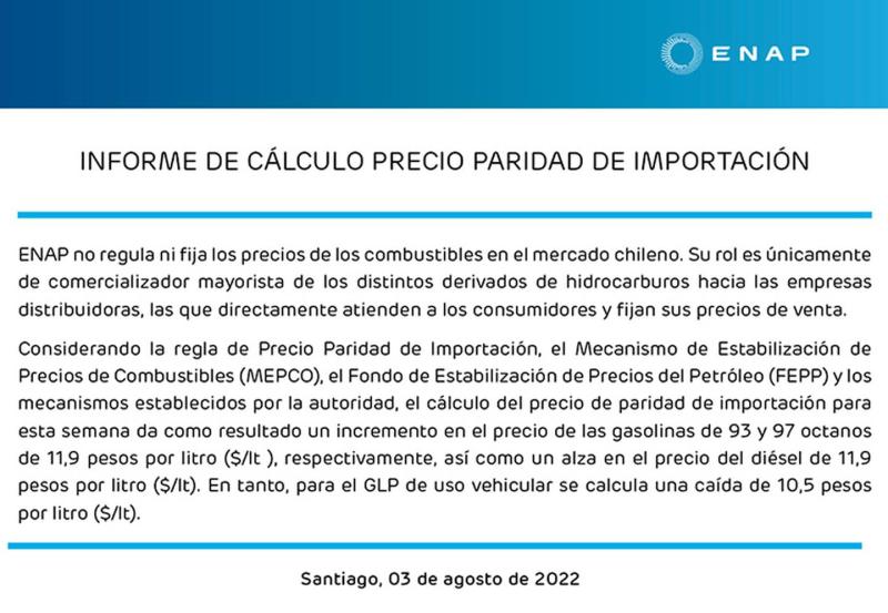 Vuelve a subir el precio de las bencinas: ENAP anunció nueva alza para este jueves