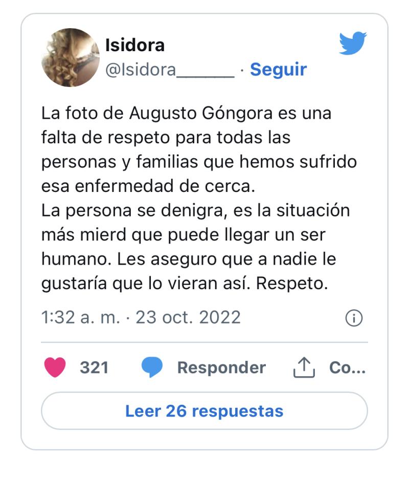 Captura de Twitter sobre la foto de Augusto Góngora