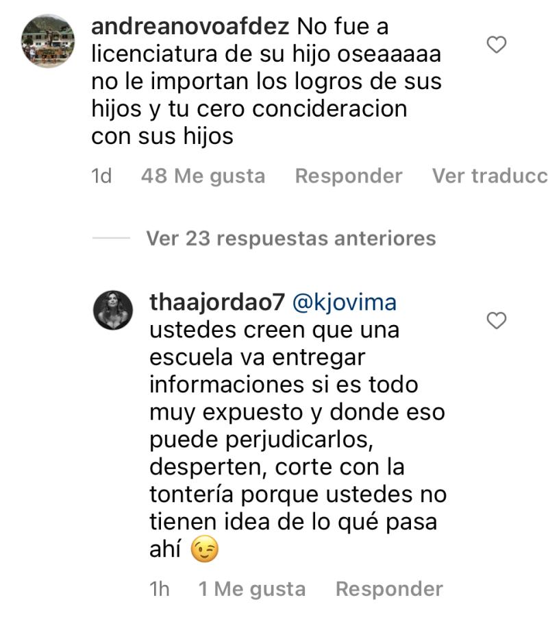 Thais Jordão responde en redes sociales