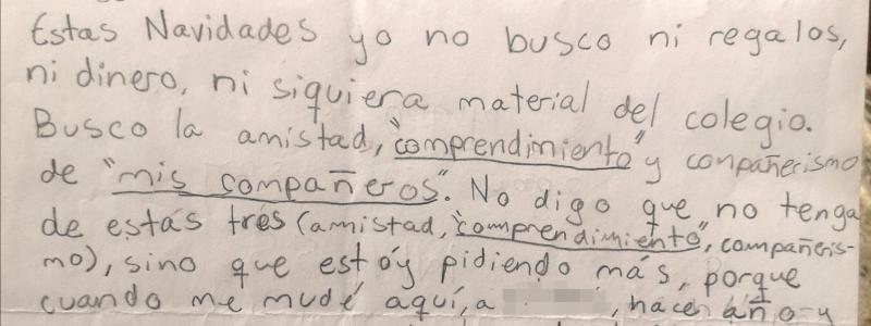“Busco amistad, comprensión y compañerismo”: La emotiva carta de Navidad que escribió un niño que sufre bullying