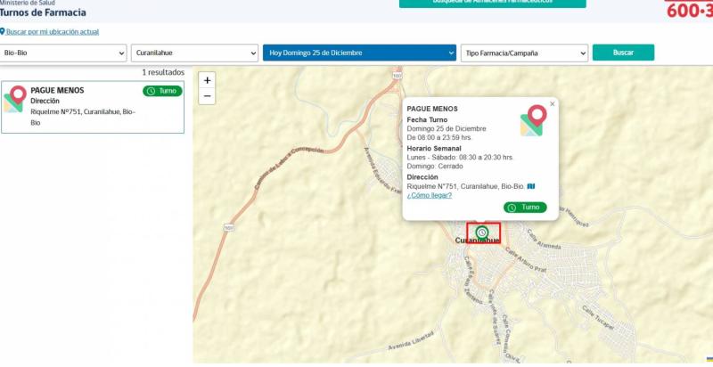 Sitio de farmacias de turno del Minsal
