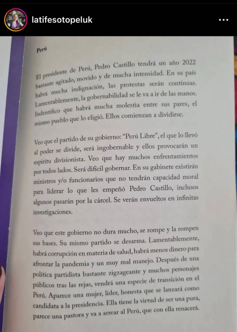 Acertó en su predicción: Latife Soto sorprendió asegurando que había anticipado lo ocurrido en Perú