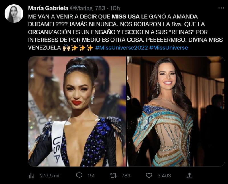 Tuits de venezolanos reclamando por "Miss Universo 2022"