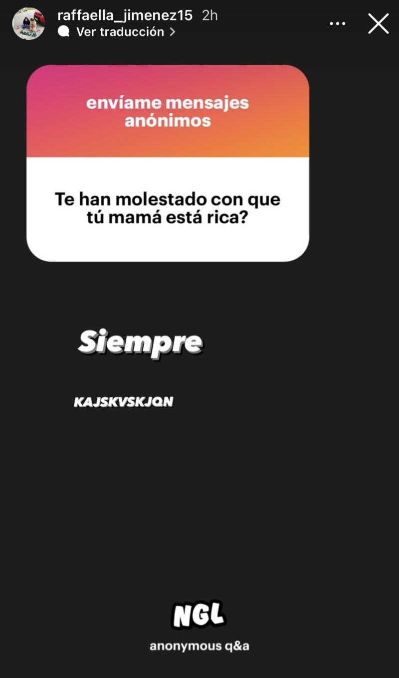 Instagram de Raffaella Jiménez, hija de María José López