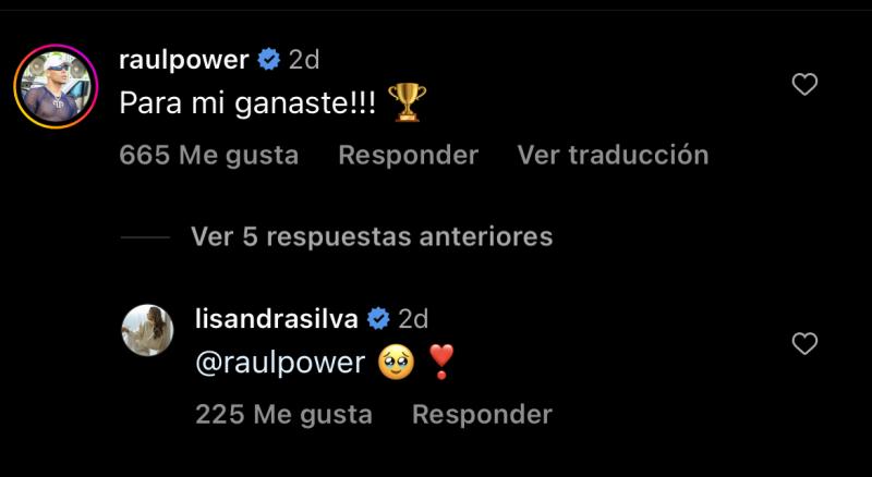 Raúl Peralta comentando publicación de Lisandra Silva