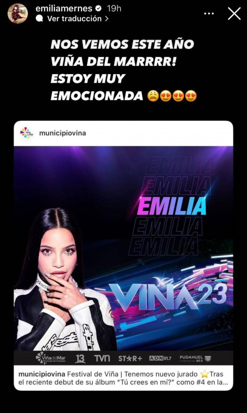 Emilia Mernes manifiesta su emoción tras ser confirmada para el Festival de Viña 2023