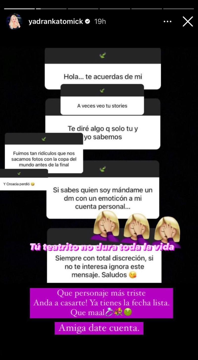 Historia de Instagram de Yadranka Tomic