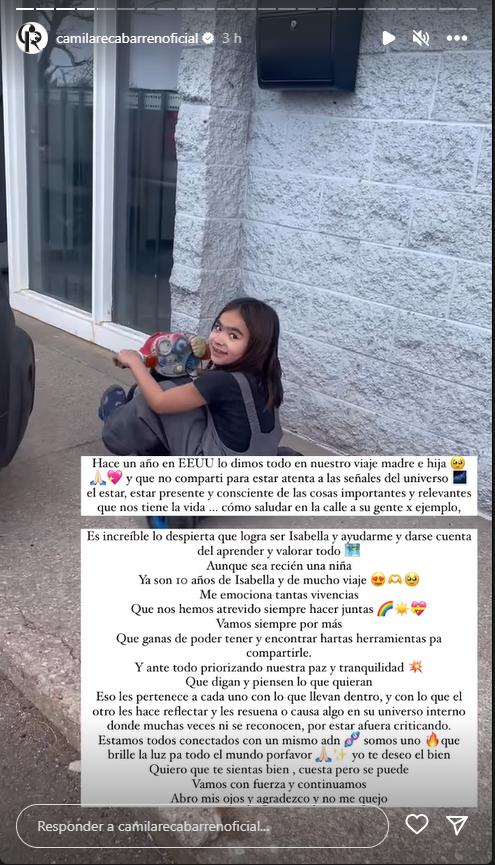 Reflexivo mensaje de Camila Recabarren.