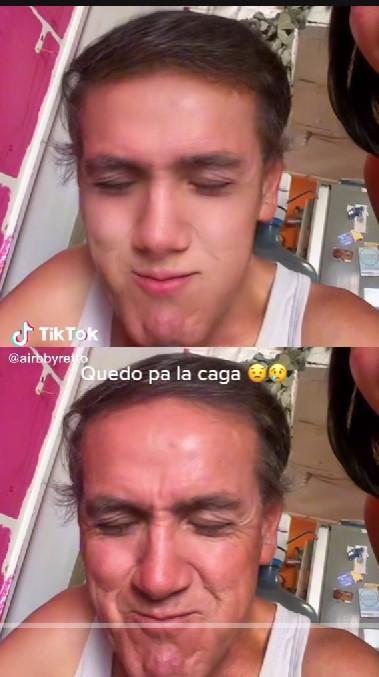 Hombre emocionado al ver su rostro con filtro