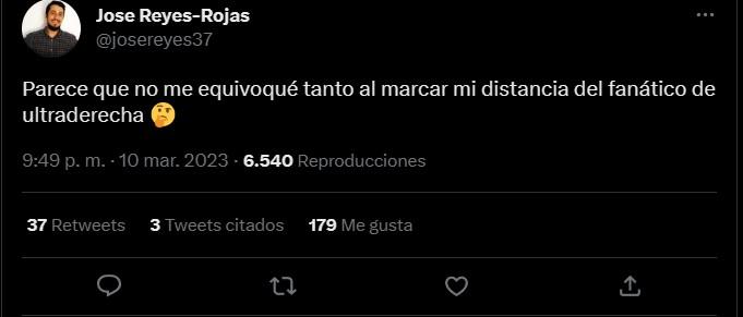 Tuit del hijo de Claudio Reyes