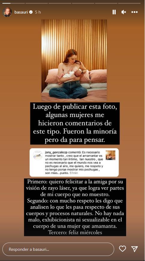 La respuesta de Begoña Basauri por fotografía amamantando.