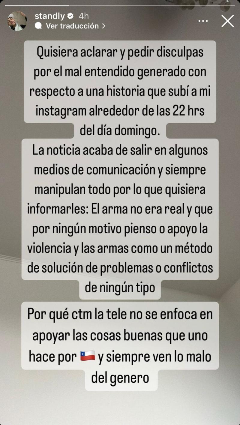 Standly dejó mensaje ante nueva polémica