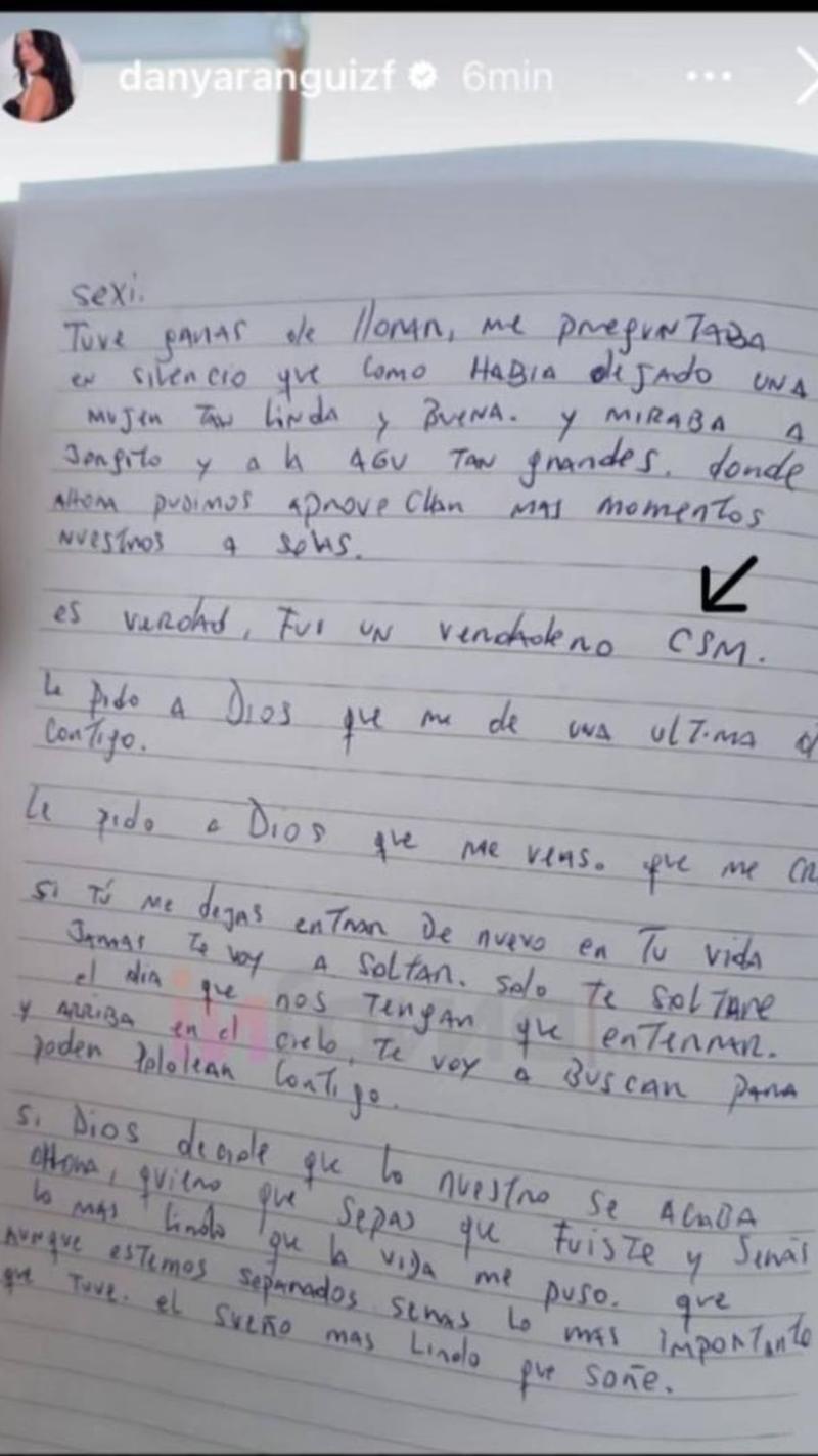 Carta de Jorge Valdivia a Daniela Aránguiz