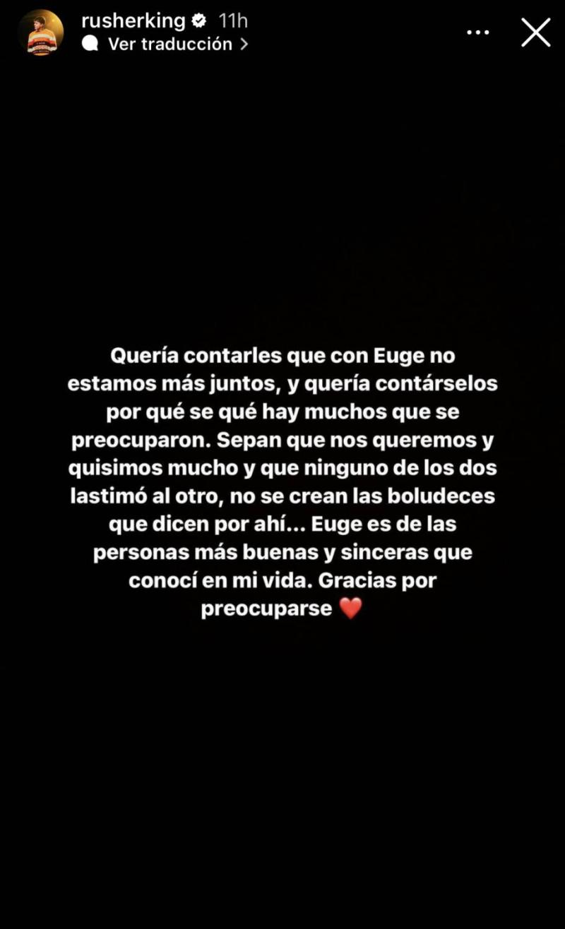 Rusherking confirmó quiebre con China Suárez