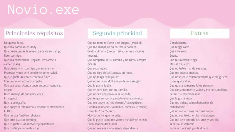 Joven publicó lista con 54 requisitos para ser su novio