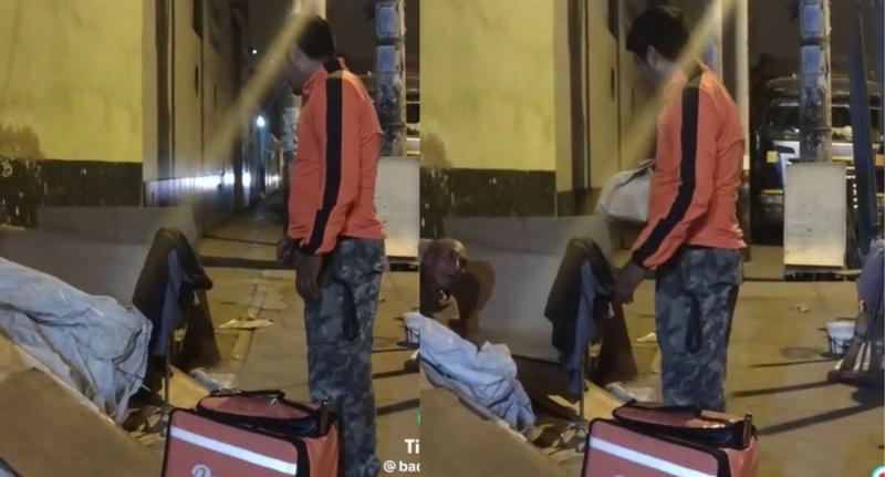 Repartidor regaló comida a hombre en situación de calle