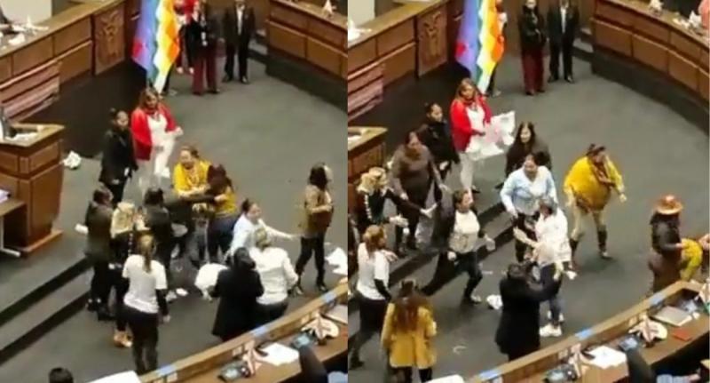Brutal pelea en Congreso de Bolivia