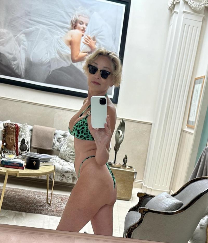 Sharon Stone posa con impactante microbikini a los 65 años