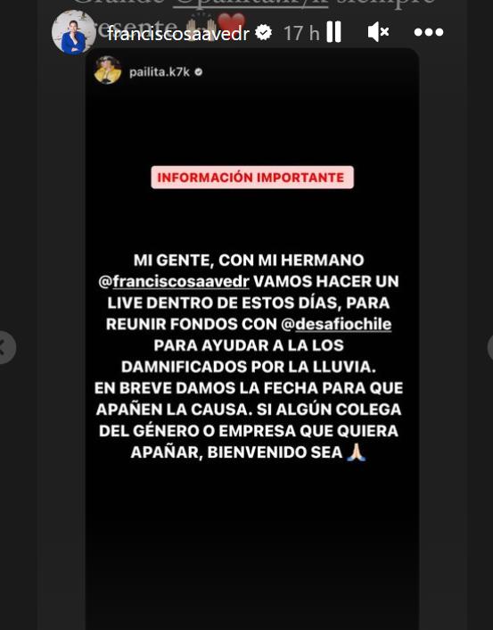 Pancho Saavedra anuncia evento junto a Pailita para ayudar a afectados por lluvia en Chile