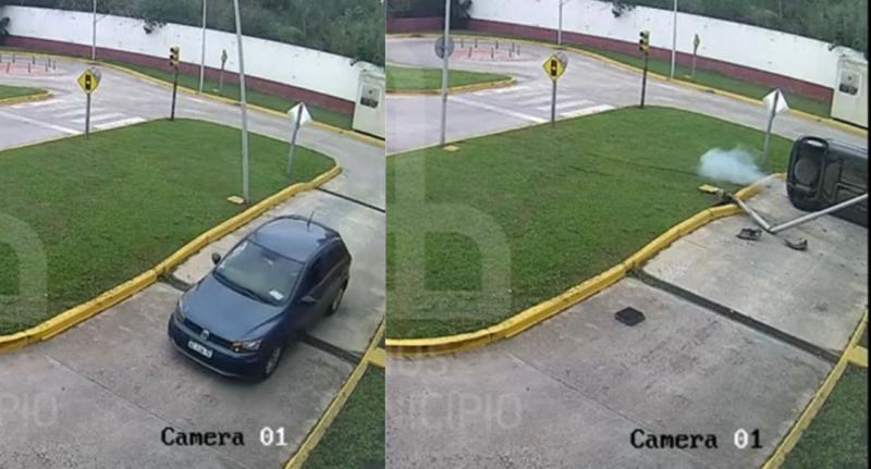 Mujer volcó su vehículo en plena examen para sacar la licencia de conducir