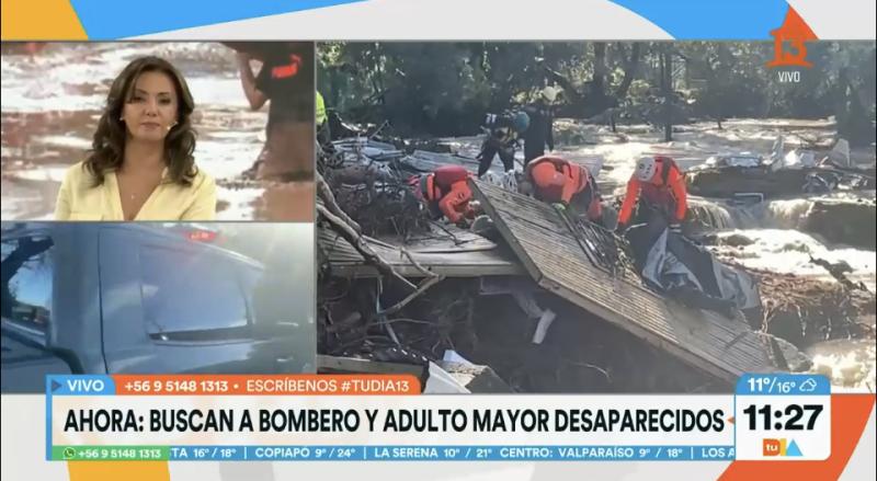 Inician trabajos de búsqueda de bombero y adulto mayor desaparecidos tras crecida de Río Ancoa