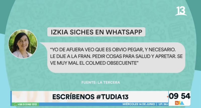 Filtran WhatsApp de Izkia Siches criticando rol del Colmed