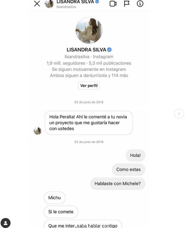 Pantallazo de la conversación entre Lisandra Silva y Raúl Peralta en 2018