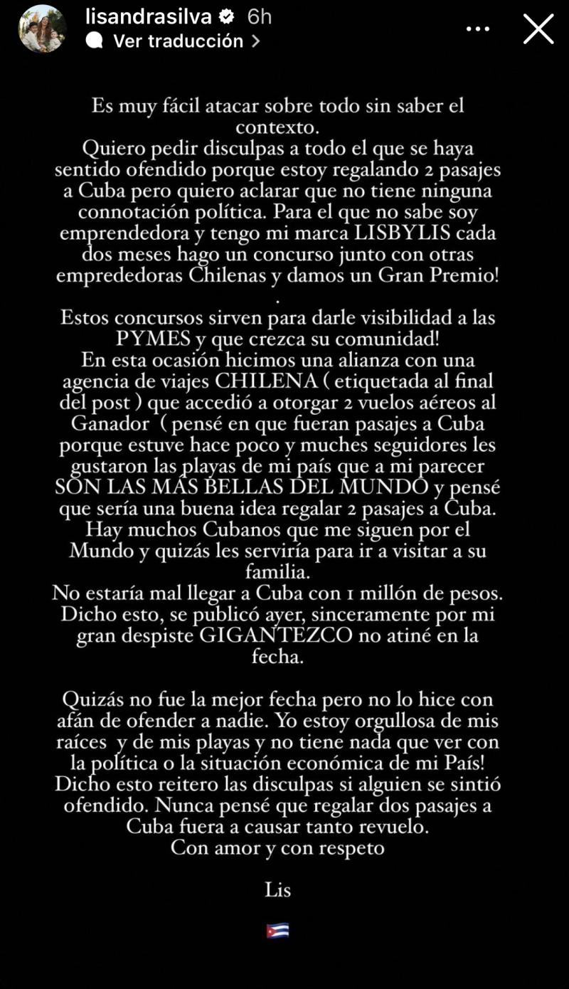 Lisandra Silva se defiende de las críticas por sortear 2 pasajes a Cuba