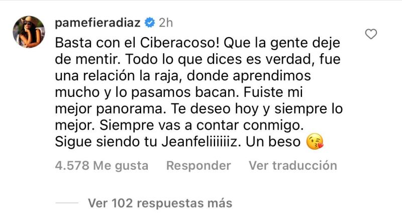 Mensaje de Pamela Díaz a Jean Philippe Cretton.