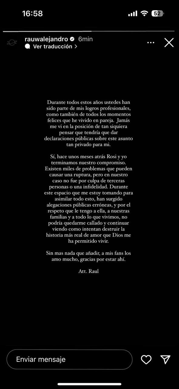 Mensaje de Rauw Alejandro