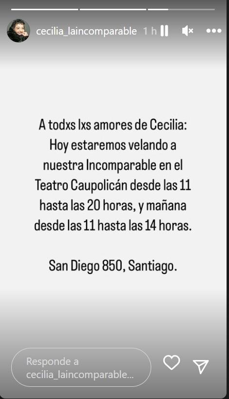 El velatorio se realizará en el teatro chileno, ubicado en San Diego 850 en la comuna de Santiago.