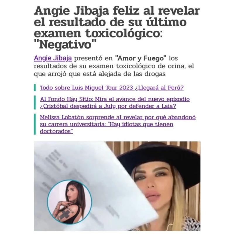 Angie Jibaja dio negativo en examen toxicológico de mayo